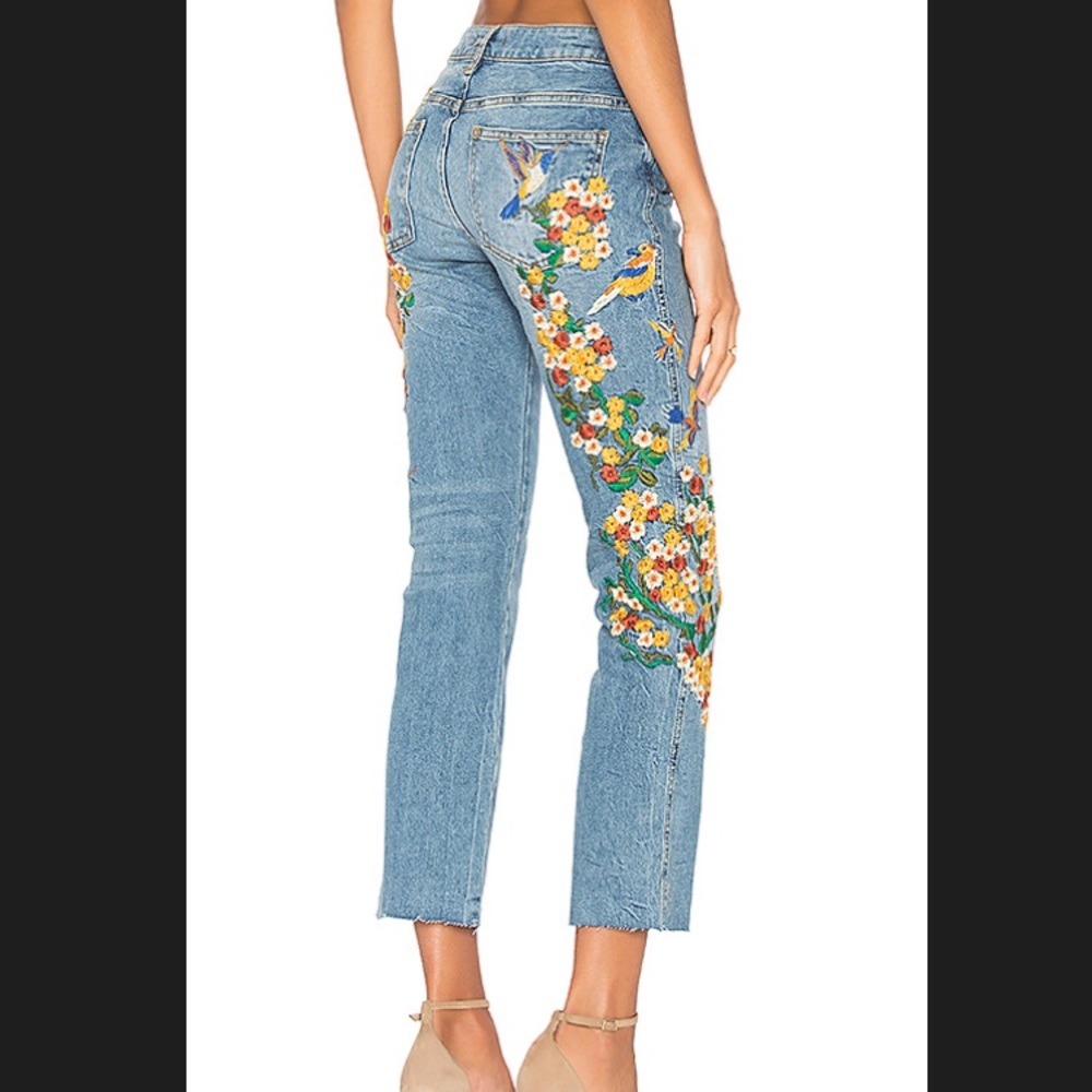 Free People Garden Floral Embroidered Jeans